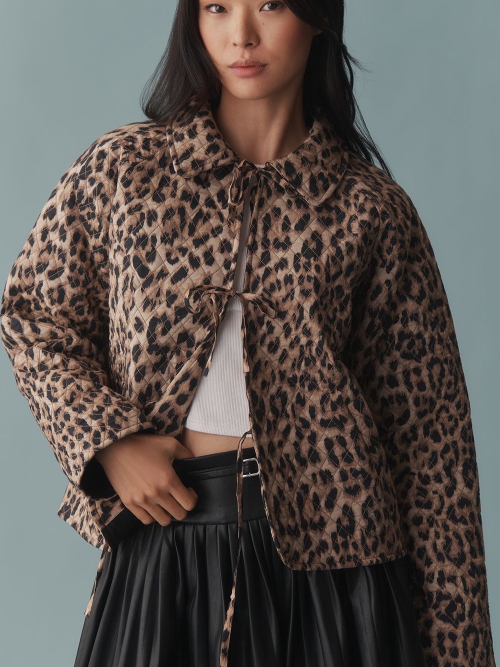 Anthropologie Leopard Print Quilted Jacket - Tan/Black